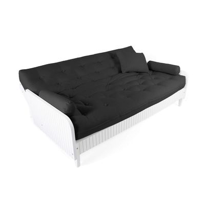 Sofá Cama Paris Ripado Branco Acquablock Preto Madeira Nobre