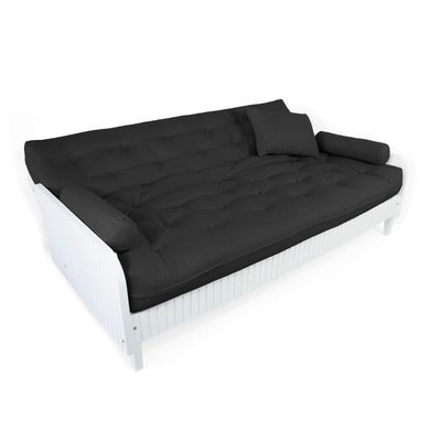 Sofá Cama Paris Ripado Branco Acquablock Preto Madeira Nobre