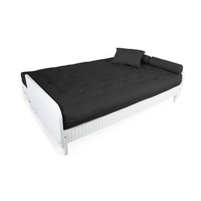 Sofá Cama Paris Ripado Branco Acquablock Preto Madeira Nobre