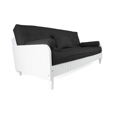 Sofá Cama Paris Ripado Branco Acquablock Preto Madeira Nobre