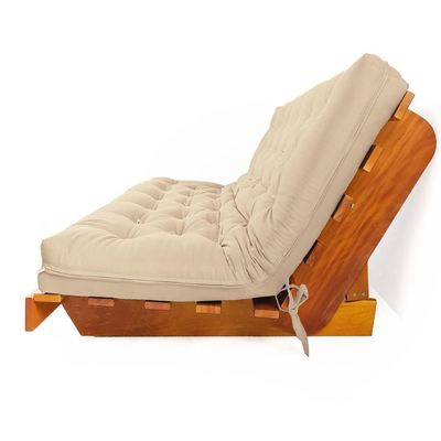 Sofá Cama Futon L Sarja Impermeável Bege Em Madeira Nobre Maciça