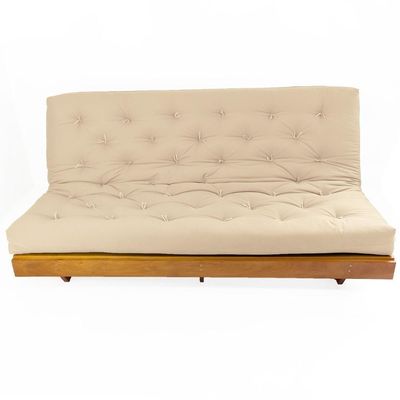 Sofá Cama Futon L Sarja Impermeável Bege Em Madeira Nobre Maciça