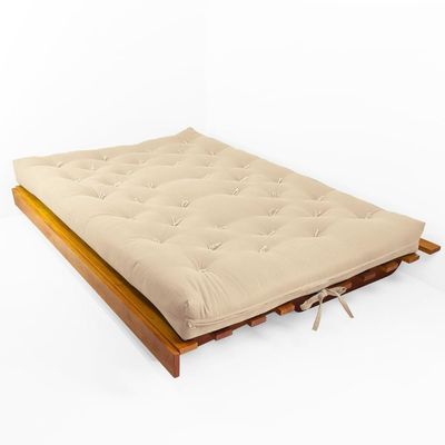 Sofá Cama Futon L Sarja Impermeável Bege Em Madeira Nobre Maciça