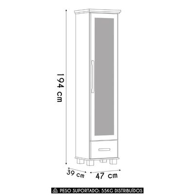 Sapateira De Madeira 47cm 1 Porta Com Espelho Eduarda Café F07 - Mpozenato