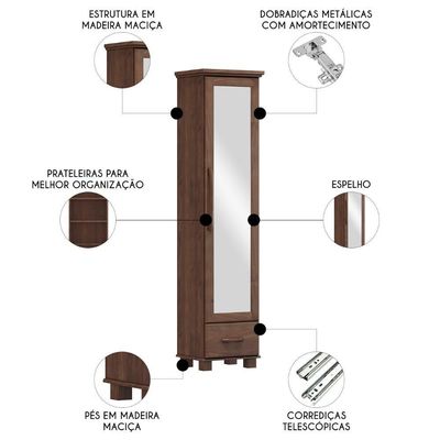 Sapateira De Madeira 47cm 1 Porta Com Espelho Eduarda Café F07 - Mpozenato