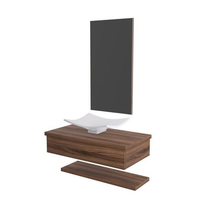 Conjunto Bancada Com Cuba F44 Prateleira E Espelheira Metrópole 806 Carvalho Dark Nogal