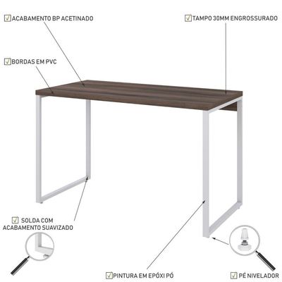 Mesa Kuadra Office 120x60x75cm Nogal/Est.branca