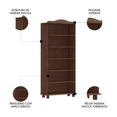 Estante Livreiro 85cm Com Prateleiras Pé Madeira Rubia Café F07 - Mpozenato