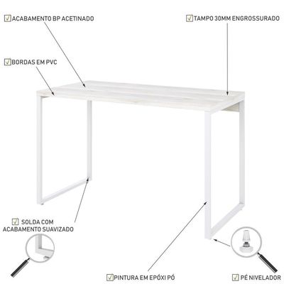 Mesa Kuadra Office 120x60x75cm Snow/Est.branca