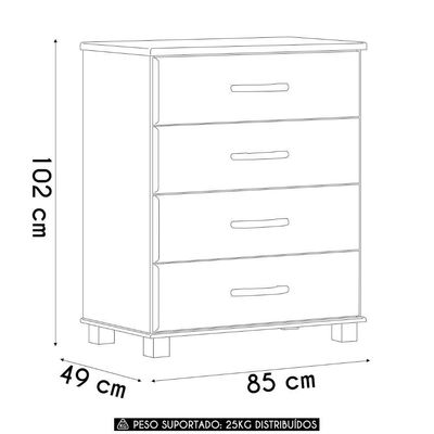 Cômoda Para Quarto 85cm 4 Gavetas Pé Madeira Eduarda Freijó F07 - Mpozenato