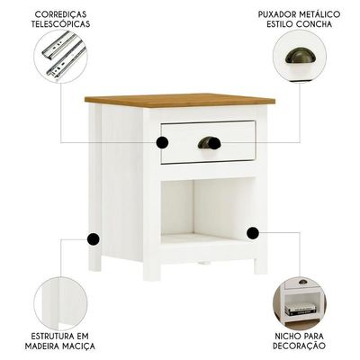 Mesa De Cabeceira Para Quarto 1 Gaveta Lázio Branco/freijó F07 - Mpozenato