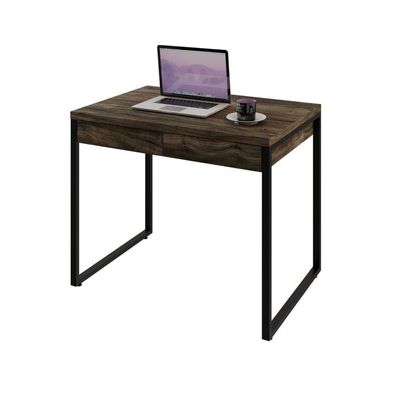 Mesa Kuadra Office 90x60x75cm Com 2 Gavetas Carvalho Dark Est.preta