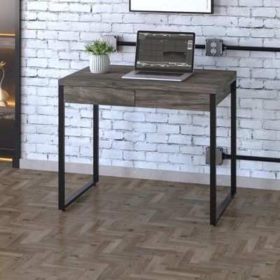 Mesa Kuadra Office 90x60x75cm Com 2 Gavetas Carvalho Dark Est.preta