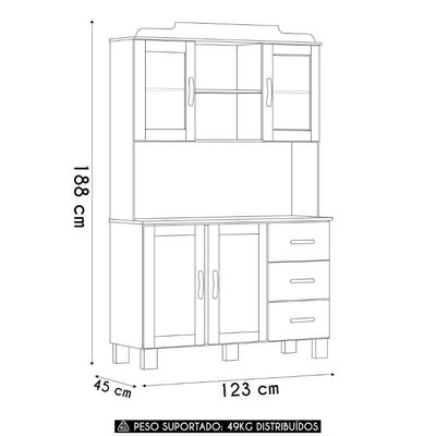 Armário De Cozinha Cristaleira 123cm 3 Gavetas Giana Castanho F07 - Mpozenato