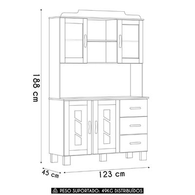 Armário De Cozinha Cristaleira 123cm 4 Portas Giana Castanho F07 - Mpozenato
