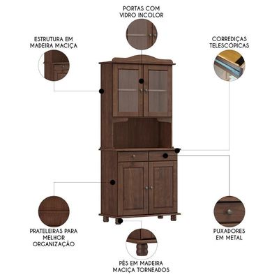 Cristaleira Com Portas Vidro 88cm Pé Madeira Rubia Café F07 - Mpozenato