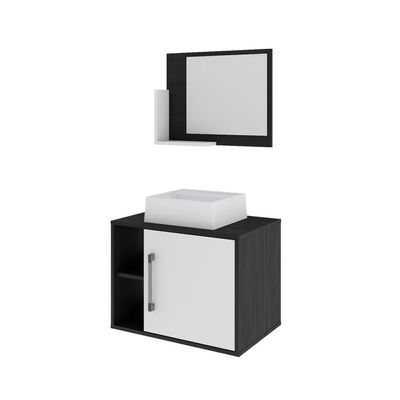Conjunto Balcão Com Cuba Q32 E Espelheira Soft 600 Preto Ônix Preto ônix Com Branco Chess