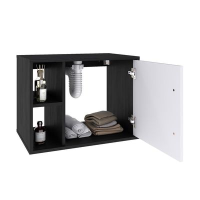 Conjunto Balcão Com Cuba Q32 E Espelheira Soft 600 Preto Ônix Preto ônix Com Branco Chess