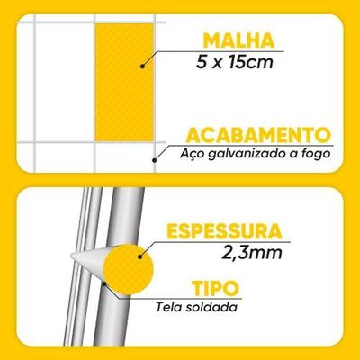 Tela Alambrado 25x1,80m Fio 2,3mm Malha 5x15cm - Dtools