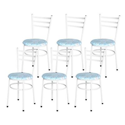 Conjunto 6 Cadeiras Epóxi Branca Para Cozinha Assento Estampado Floral Gelo