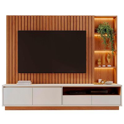 Estante Painel TV 82 Polegadas 240cm Com Led Hawai Freijó Off White C05 - Mpozenato