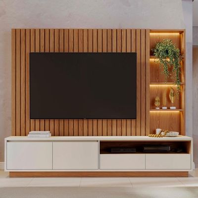 Estante Painel TV 82 Polegadas 240cm Com Led Hawai Freijó Off White C05 - Mpozenato