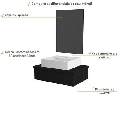 Conjunto Bancada C-cuba Q39 E Espelheira Metrópole 601 Nogal Preto ônix
