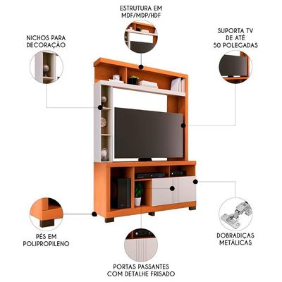 Estante Painel TV 50 Polegadas 136cm Zani Freijó Off White C05 - Mpozenato