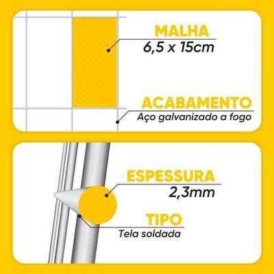 Tela Alambrado 25x1m Fio 2,3mm Malha 6,5x15cm - Dtools
