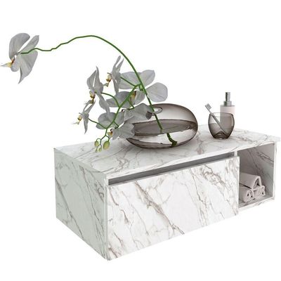 Gabinete De Banheiro 80 Cm Com 1 Porta E Nicho Marina Mármore Branco