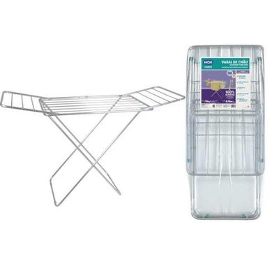 Varal De Chão Alumínio Com Abas 153x56cm - Comporta 8,16m De Roupas