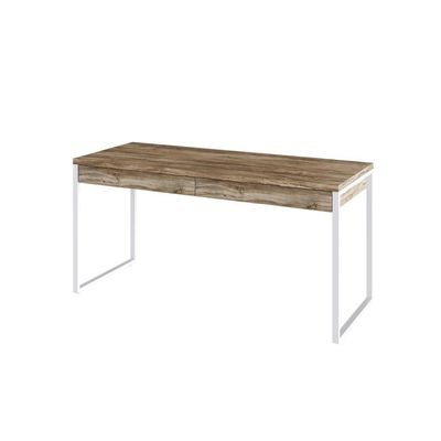 Mesa Diretor 150x60x75cm Com 2 Gavetas Kuadra Carvalho Estrutura Branca