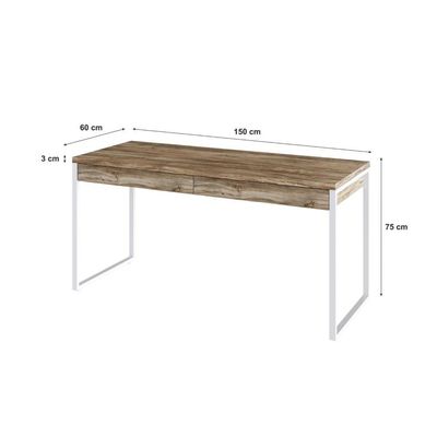 Mesa Diretor 150x60x75cm Com 2 Gavetas Kuadra Carvalho Estrutura Branca