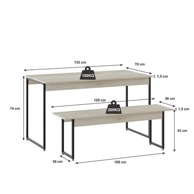 Mesa De Jantar Com 1 Banco Estilo Industrial Tub  Snow / Est.preta