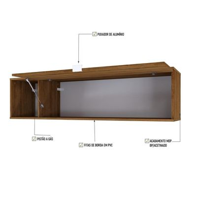 Armário Aéreo Com Nicho E Porta Basculante 35x135x35cm Wlnp135 Lâmina Mel Branco