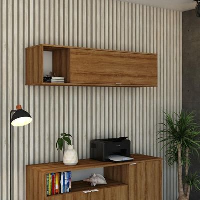 Armário Aéreo Com Nicho E Porta Basculante 35x135x35cm Wlnp135 Lâmina Mel Branco
