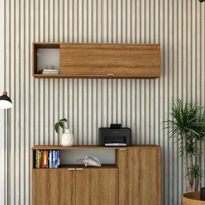 Armário Aéreo Com Nicho E Porta Basculante 35x135x35cm Wlnp135 Lâmina Mel Branco