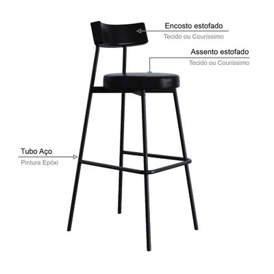 Banqueta Alta Stout Ae: 100 / Aa: 75cm Bqst7510 Courino Preto Courino Preto