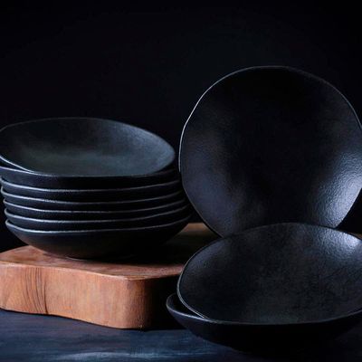 Conjunto com 6 Pratos de Sobremesa Porto Brasil Orgânico Carbon em Stoneware 19,1cm  Preto