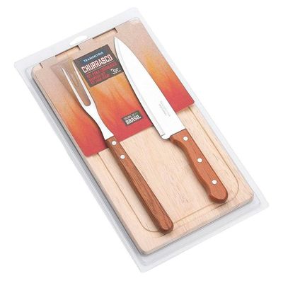 Conjunto para Churrasco Tramontina Dynamic em Aço Inox e Madeira  3 Peças