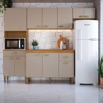 Cozinha Modulada  Fidelitá Mariana 4 Peças 240cm 12 Portas 2 Gavetas Com Tampo Freijó/camurça