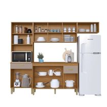 Cozinha Modulada  Fidelitá Mariana 4 Peças 240cm 12 Portas 2 Gavetas Com Tampo Freijó/camurça