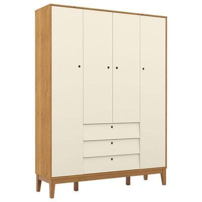 Berço Americano E Guarda Roupa Unique 4 Portas Off White Freijó Eco Wood Com Colchão Ortobom
