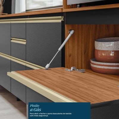 Balcão De Cozinha Proença 60cm 1 Porta E 1 Gaveta Nogueira Touch-carbono Prime Tx Com Tampo Mdf