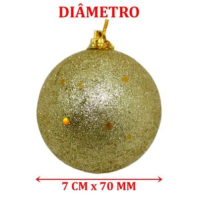 Kit 16 Bolas De Natal Enfeite Glitter Dourada Natalino 70mm