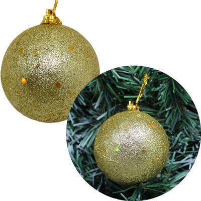 Kit 16 Bolas De Natal Enfeite Glitter Dourada Natalino 70mm