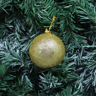 Kit 16 Bolas De Natal Enfeite Glitter Dourada Natalino 70mm