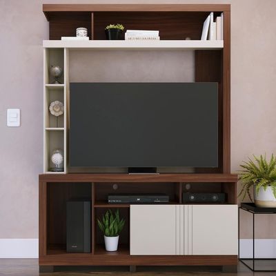 Estante Painel TV 50 Polegadas 136cm Zani Nogueira Real Off White C05 - Mpozenato