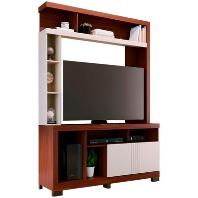 Estante Painel TV 50 Polegadas 136cm Zani Nogueira Real Off White C05 - Mpozenato