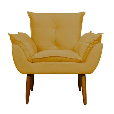 Kit Poltrona Recepção Pés Madeira Opala Amarelo